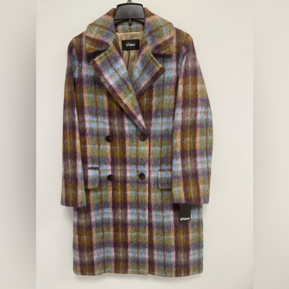Fleurette Boxy Plaid Double Breasted Coat